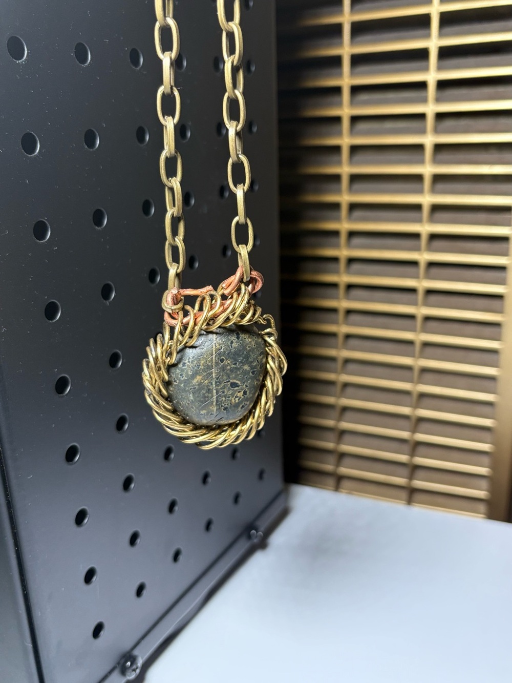 Vintage-Inspired Gold Rope Pendant Necklace with Dark Stone